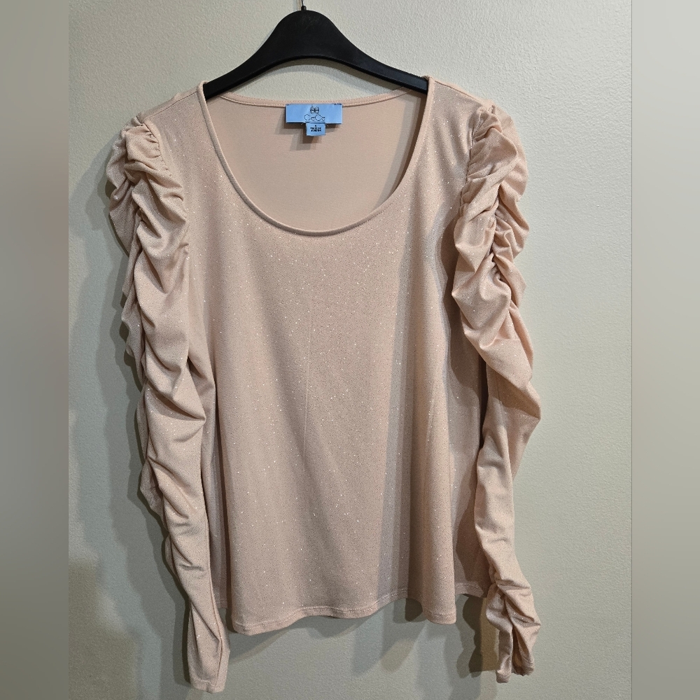 CeCe Sparkling Cream Ruffled Blouse